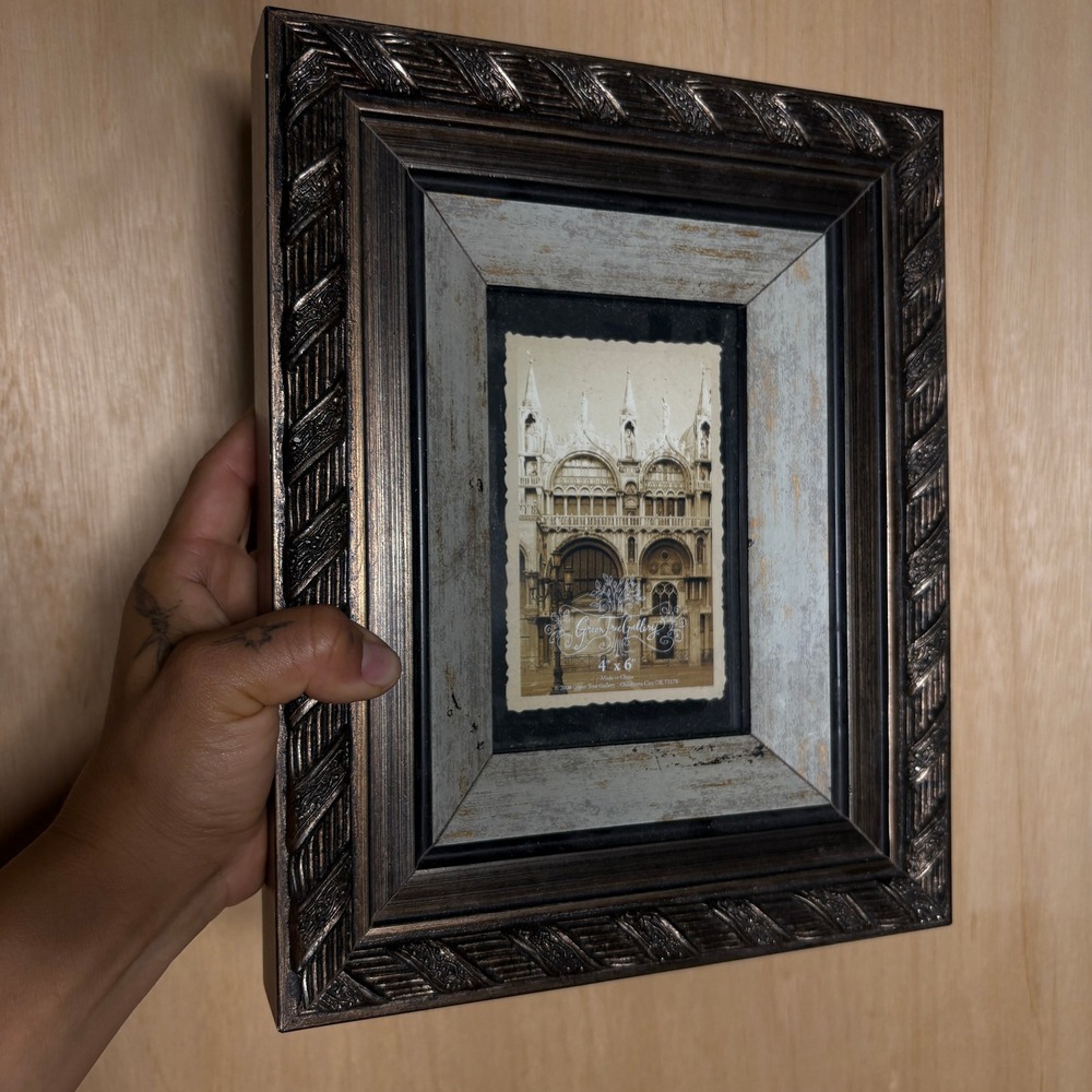Green Tree Gallery 4x6 Picture Frame Distressed Wood Metallic Ornate Pewter 2008